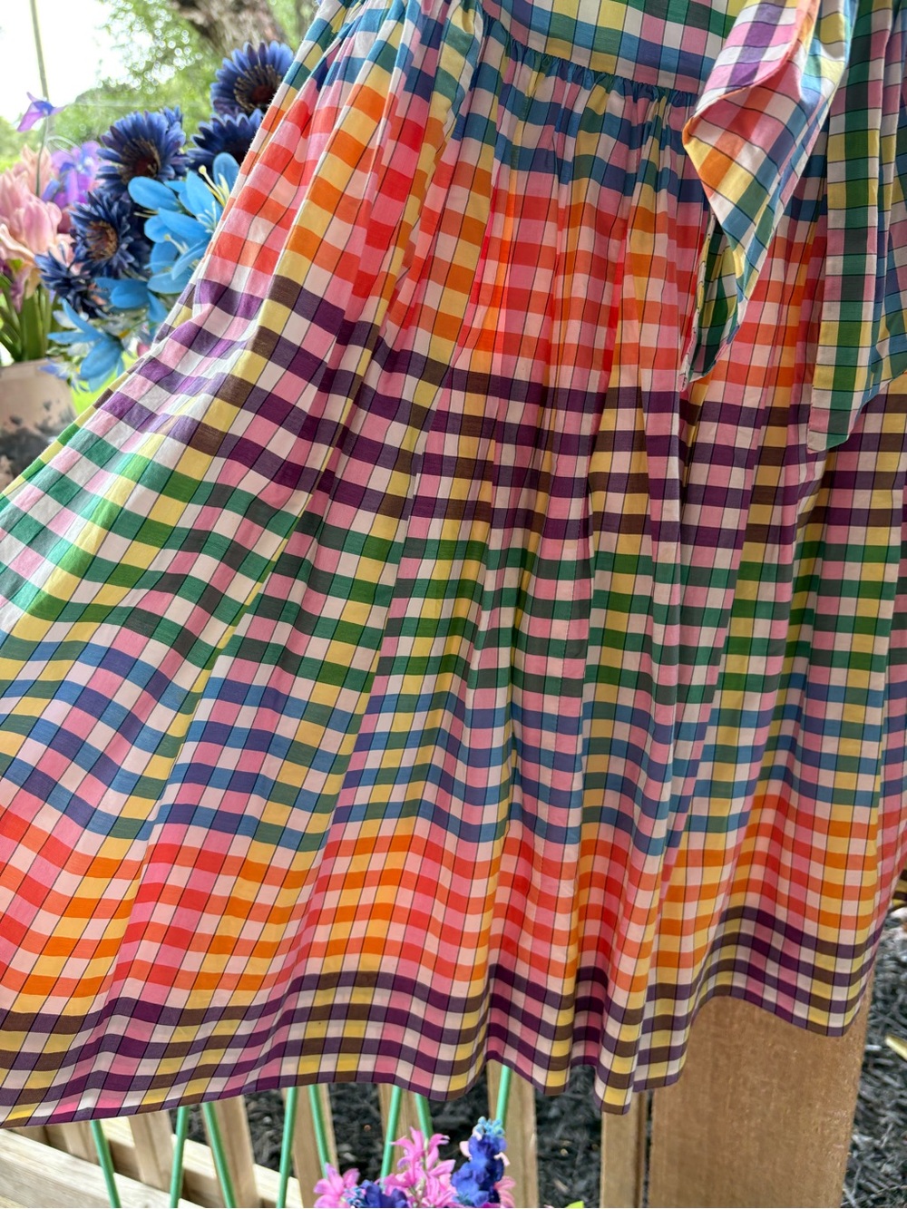 J. Crew Peasant Gingham White & Purple Multi-Color Full Skirt w Front Sash - Picture 4 of 8